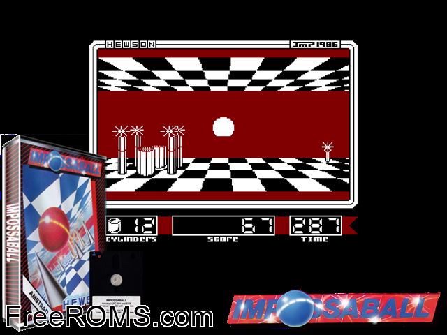 Impossaball (UK) (1986) [h1] Amstrad CPC game showing 3D box cover and gameplay screenshot